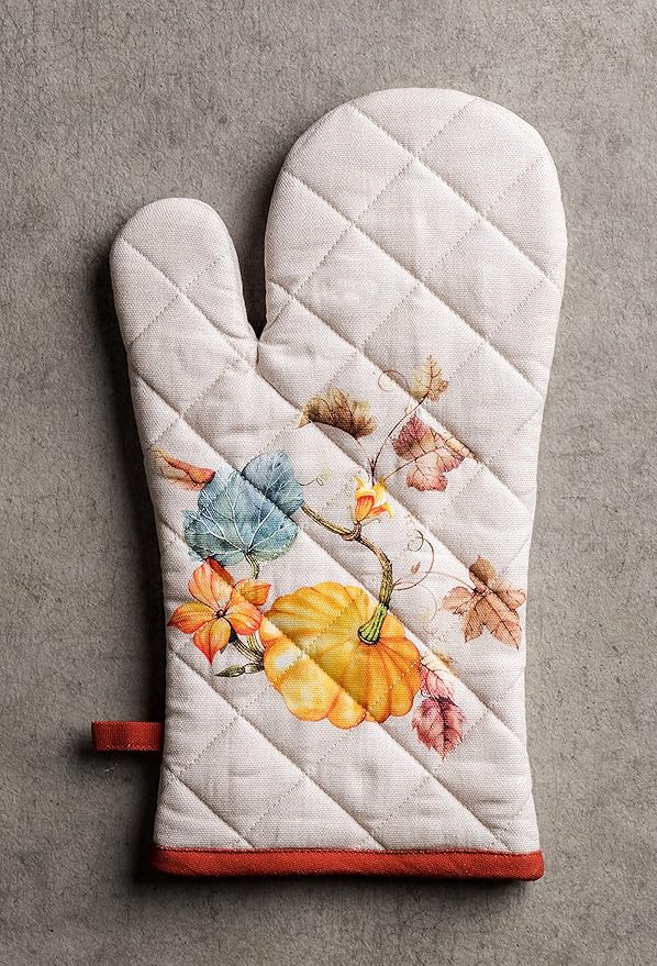 Maison d' Hermine Oven Gloves 100% Cotton Oven Mitt 7" x 13" with Loop Heat Resistant BBQ Cooking Gloves for Thanksgiving Christmas Decorations Baking Handling Hot Pans (Pack of 1, Potiron)