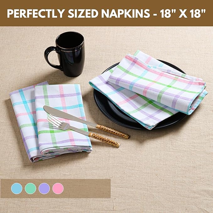 Native Fab Spring Pastel Cloth Napkins Set of 4, 100% Cotton 16x16 Inch, Soft, Reusable Table Napkin, Absorbent Hotel Quality, Washable, Daily Dining, Everyday Use, Dinner, Easter - Multi Colors