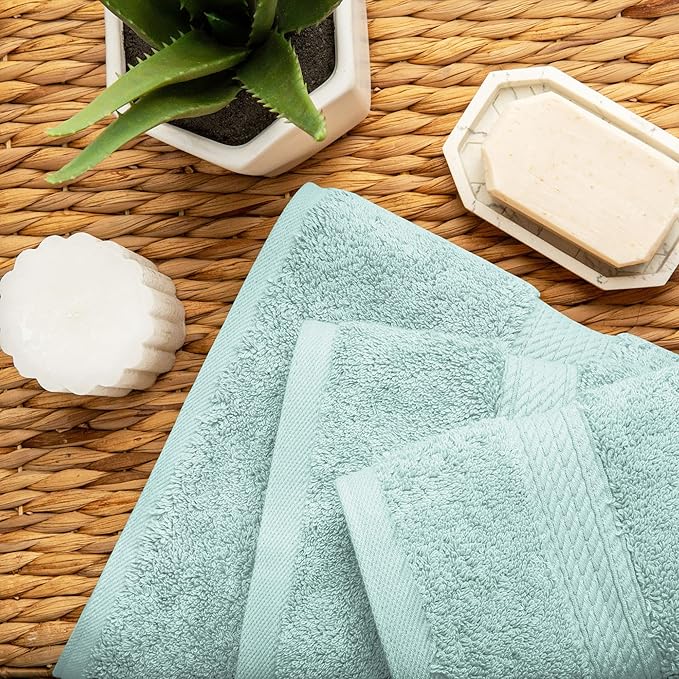 SUPERIOR Egyptian Cotton Pile 3 Piece Towel Set, Includes 1 Bath, 1 Hand, 1 Face Towel/Washcloth, Ultra Soft Luxury Towels, Thick Plush Essentials, Guest Bath, Spa, Hotel Bathroom, Sea Foam