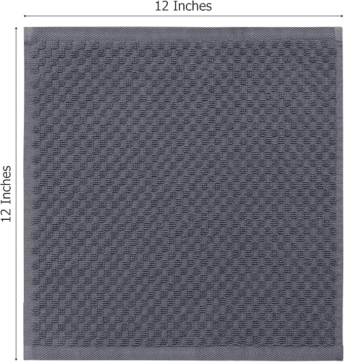COTTON CRAFT Euro Spa Waffle Wash Cloth - Set of 12 Luxury Pure Ringspun Cotton Waffle Weave Bathroom Face Towel - Everyday Absorbent Hotel Gym Shower Beach Kitchen Travel Dorm - 12x12 inches - Grey