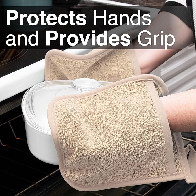 RITZ Terry Pocket Mitt & Hot Pad: Unparalleled Heat Resistant, Durable 100% Cotton – Ergonomically Designed for Optimal Grip – Easy-Care Machine Washable – 4-Pack, Latte