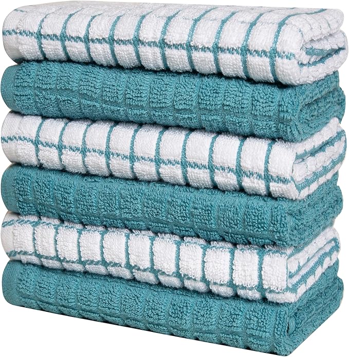Bumble Kitchen Towels (6 Pack) | 16" x 28" | 100% Cotton Dish Towels for Kitchen | 380 GSM | Soft, Highly Absorbent & Durable Dish Towels with Hanging Loop | Aqua