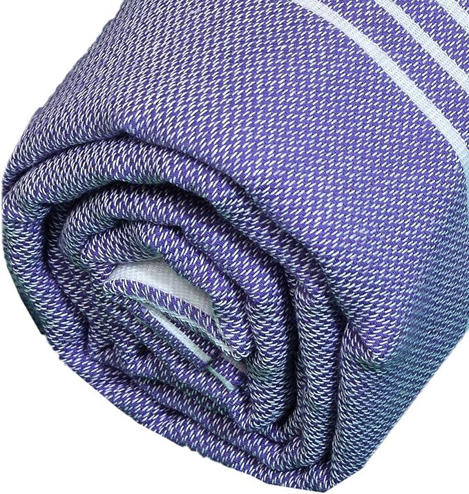 Bersuse Towels Anatolia XL Beach Blanket Throw Blanket Turkish Towel 100% Cotton Extra-Large Quick-Dry Lightweight Premium Peshtemal Towel - 61x82 Inches, Dark Purple (Set of 3)