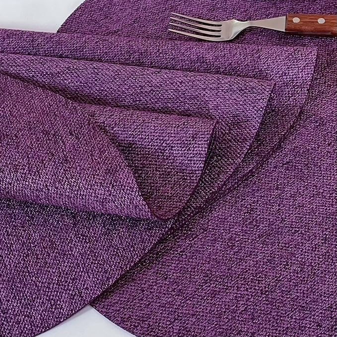 SLOW COW Set of 4 Linen Round Placemats for Dining Table Place Mats 15 inch Washable Purple