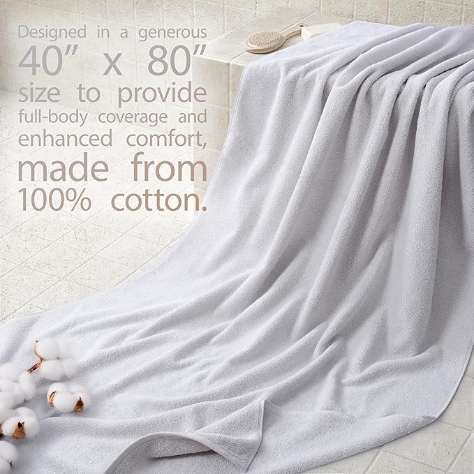 Cotton Paradise 100% Cotton 40x80 Oversized Bath Sheet, Extra Large Turkish Bath Towels for Bathroom, Silver Grey Bathsheet