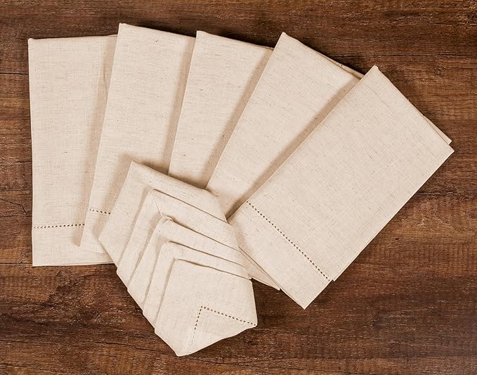 Lightnpro Flax Linen Napkins Set of 12 – Hemstitched Dinner Cloth Napkins, Washable and Reusable Natural Flax Napkins for Dining, Parties, Weddings, Holiday & Everyday Use – 18x18 Inch Natural Color