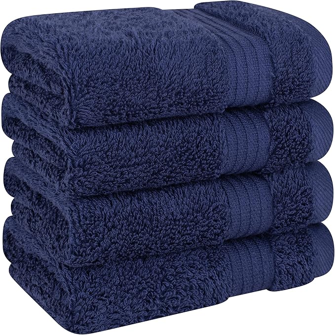 Cotton Paradise 100% Cotton Turkish Washcloth Set for Bathroom, 4 Piece Soft Absorbent Small Towels Wash Rags, Navy Blue