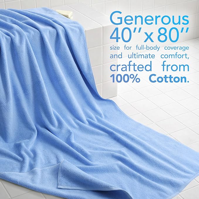 American Soft Linen 100% Cotton 600 GSM Turkish 40x80 Oversized Bath Towel Sheet, Extra Large Adult Towels for Bathroom, Sky Blue Bath Sheet