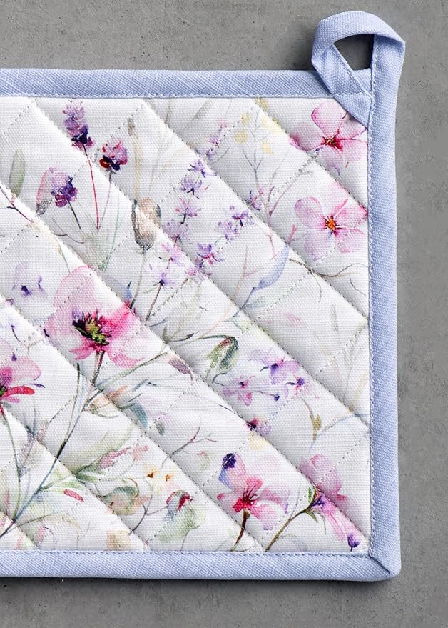 Maison d' Hermine Pot Holders 100% Cotton Heat Resistant Potholders 8" x 8" Hot Pads with Loop BBQ Cooking Baking Gifts for Mothers Day Handling Hot Pans Spring/Summer (Pack of 1, Summer Floral)