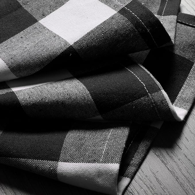Native Fab Black Buffalo Check Cloth Napkins, 16"x16", Set of 4, Plaid Checkered Pattern, 100% Cotton, Soft, Absorbent, Reusable Table Napkins for Dinner, Lunch, Wedding, Party - Black and White