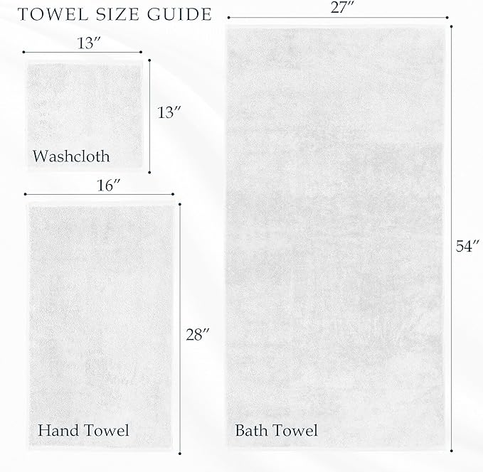 Mocassi Luxury 100% Turkish Cotton 2-Pack Bath Towel Set- Ultra Soft, Quick Dry Highly Absorbent 27 x 54 inch Premium Spa Hotel Quality 2PC Bath Towels - Luxurious Soft Bathroom Towels, White/Gray