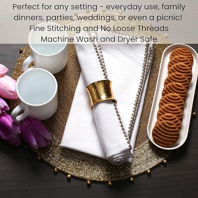 Cotton Clinic Cloth Napkins with Trim - Everyday Use Table Dinner Napkins - Soft Durable Washable - Ideal for Dinner Party Wedding Christmas Easter - Set of 12-20x20 inches Grey White Napkins