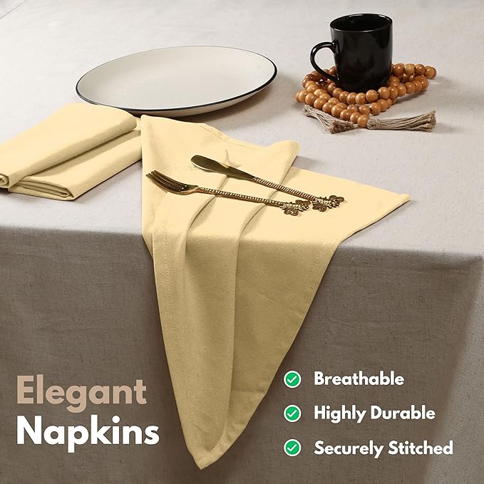 Native Fab Pale Yellow Easter Cloth Napkins Set of 12 Bulk - 100% Cotton Spring Dinner Napkin 17 x 17 - Soft, Absorbent, Washable Fabric Cloth for Garden Brunch, Tea Parties, Baby Showers, Weddings