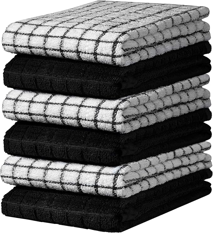 Bumble Kitchen Towels (6 Pack) | 16" x 28" | 100% Cotton Dish Towels for Kitchen | 380 GSM | Soft, Highly Absorbent & Durable Dish Towels with Hanging Loop | Black