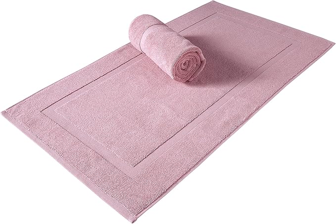 SALBAKOS 100% Turkish Cotton Bath Mat Set 2-Piece - 20x34 inch, Hotel & Spa Collection, Soft, Absorbent, Long Lasting, Durable Bathroom Rugs | Made in Turkey (Rose, 2 Bath Mats)