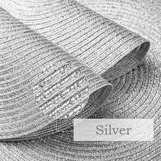 FunWheat Round Braided Placemats Set of 6 Table Mats for Dining Tables Woven Washable Non-Slip Place mats(Shining Sliver, 6pcs)