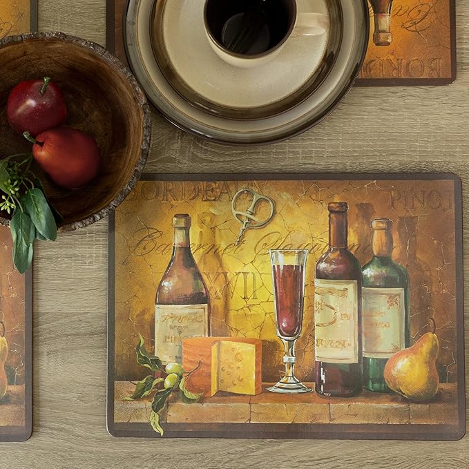 Benson Mills Cork Placemats Set of 4, Thick Cork Place Mats for Kitchen and Dining Tables, Easy Clean Table Mats (12" x 16" Rectangular Set of 4, Bordeaux Wine)