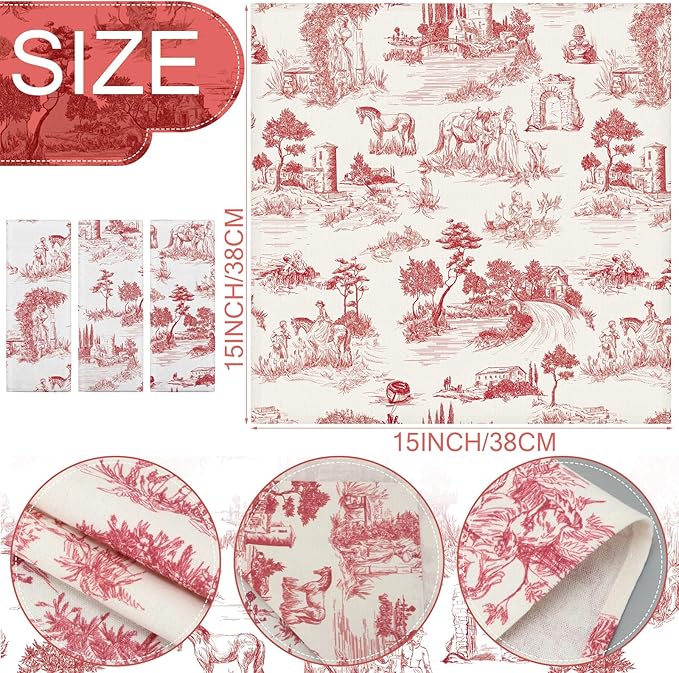 VitalCozy Cloth Napkins-15 x 15 Inch Soft Fabric Napkins Bulk Cloth Washable Reusable Plants Floral Square Napkin Cotton Dinner Towel for Spring Tea Party(Countryside,24 Pcs)