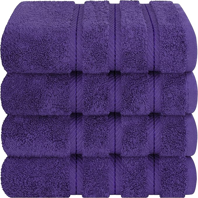 American Soft Linen Luxury Hand Towels for Bathroom, 600 GSM Heawy Weight 16x28 Size 100% Cotton Turkish 4 Piece Hand Face Towel Set, Purple Hand Towels