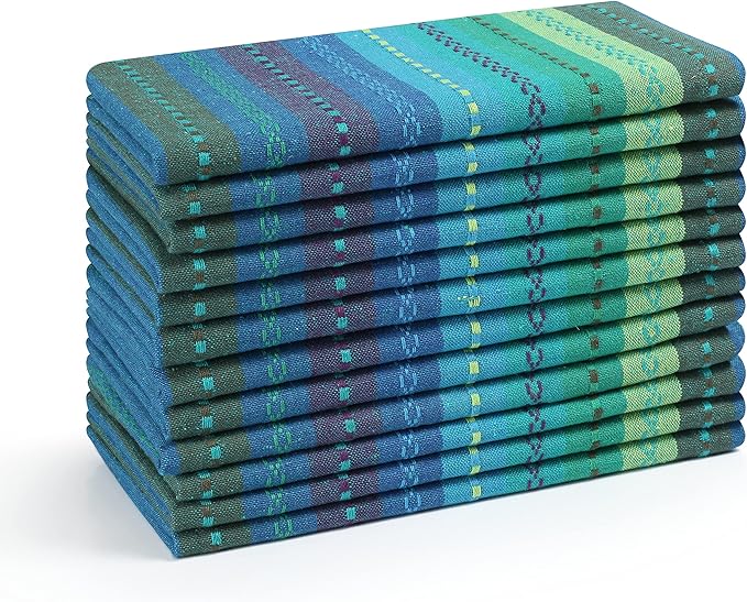 Lightnpro Salsa Stripes Cloth Napkins Set of 12 – Wedding, Christmas & Holiday Table Napkins, Machine Washable Cloth Napkins for Special Occasions & Everyday Use - 18x18 Inch Teal Multi