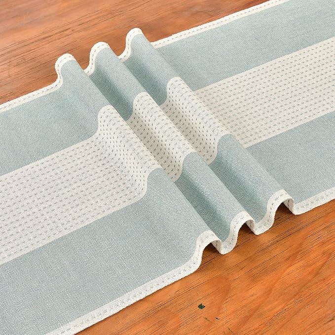 Wracra Linen Table Runner, Farmhouse Macrame Table Runners 60 Inches Long for Dining Table Decor, Wedding, Party and Dresser Decor (Aqua Blue,60")