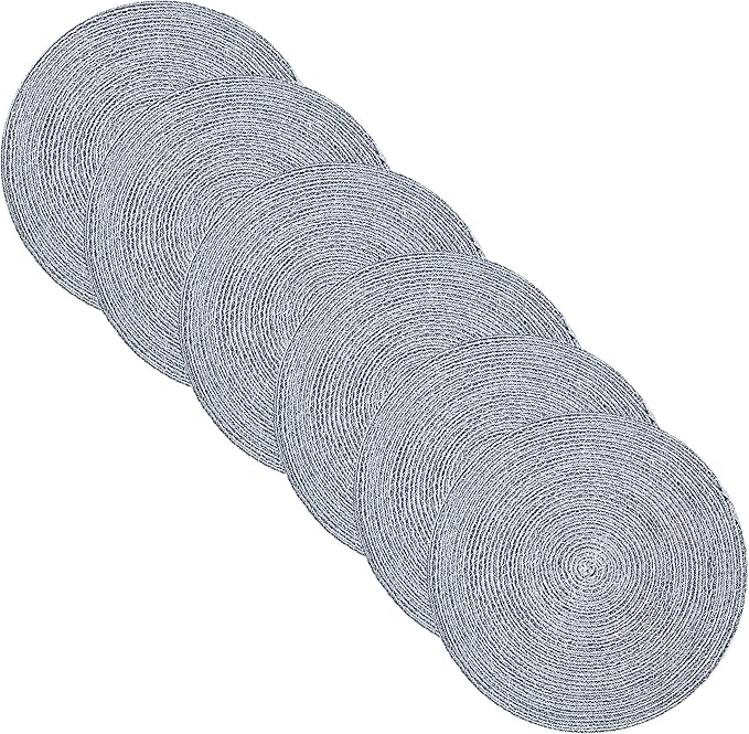 Round Placemats Set of 4-100% Cotton Two-Tone Placemat for Dining Table - Woven Braided Table Setting Place Mat - Washable Table Decor for Kitchen, Farmhouse, Rustic, Everyday Use, Navy