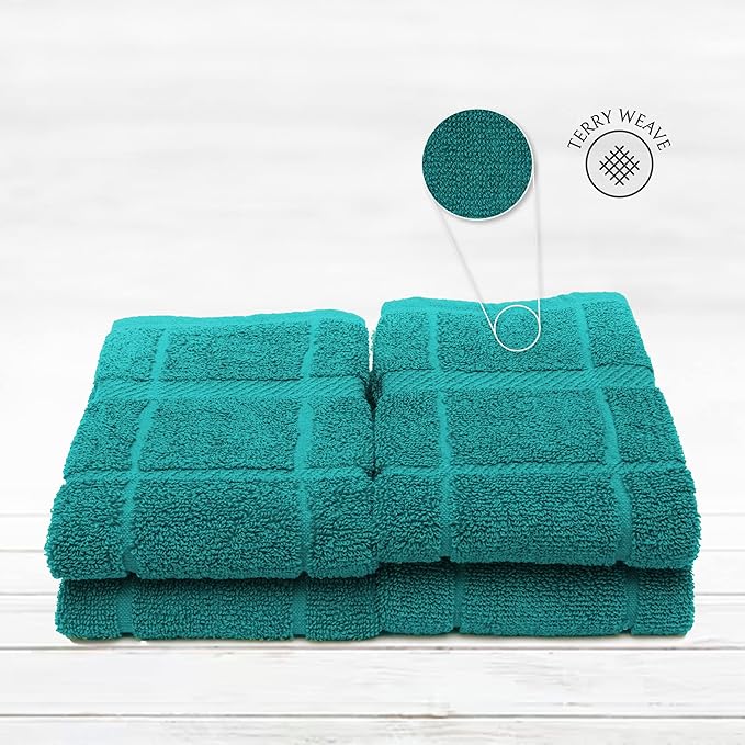 100% Cotton Terry Dish Cloth & Dish Towel (Teal, Dish Towel - 4 Pack(Solid))