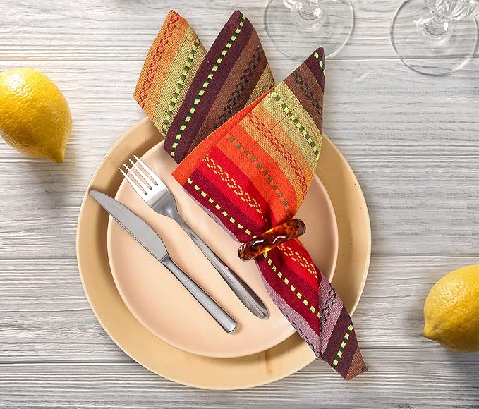 Ramanta Home Salsa Stripe Red Oversized Cloth Napkins 20x20 Inches, Cotton Soft & Durable Table Napkin Ideal for Weddings, Restaurant, Washable Kitchen Fabric for Everyday Use
