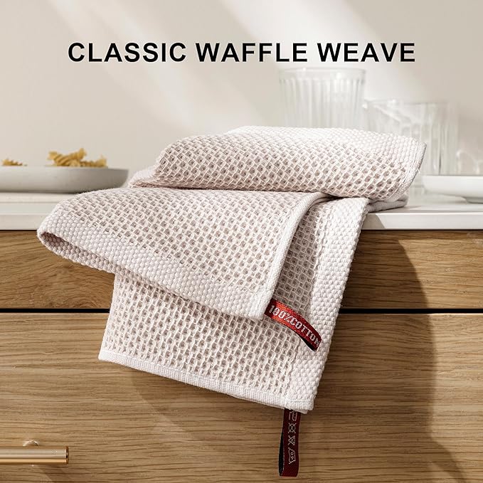 joybest Cotton Kitchen Dish Cloths, 8-Pack Waffle Weave Ultra Soft Absorbent Dish Towels Washcloths Quick Drying Dish Rags, 12x12 Inches, Beige