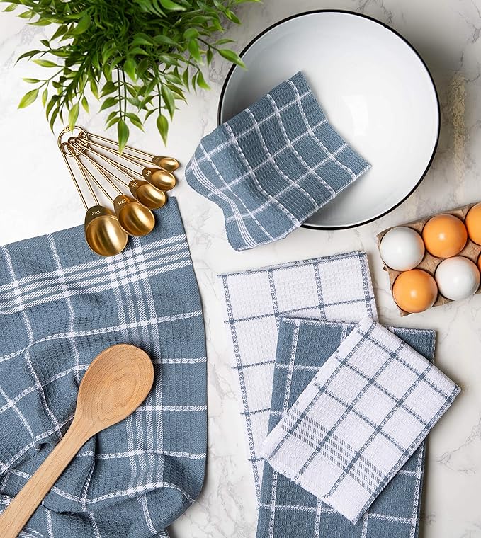 DII Waffle Weave Kitchen Collection, 100% Cotton, Kitchen Set, Blue 8 Piece