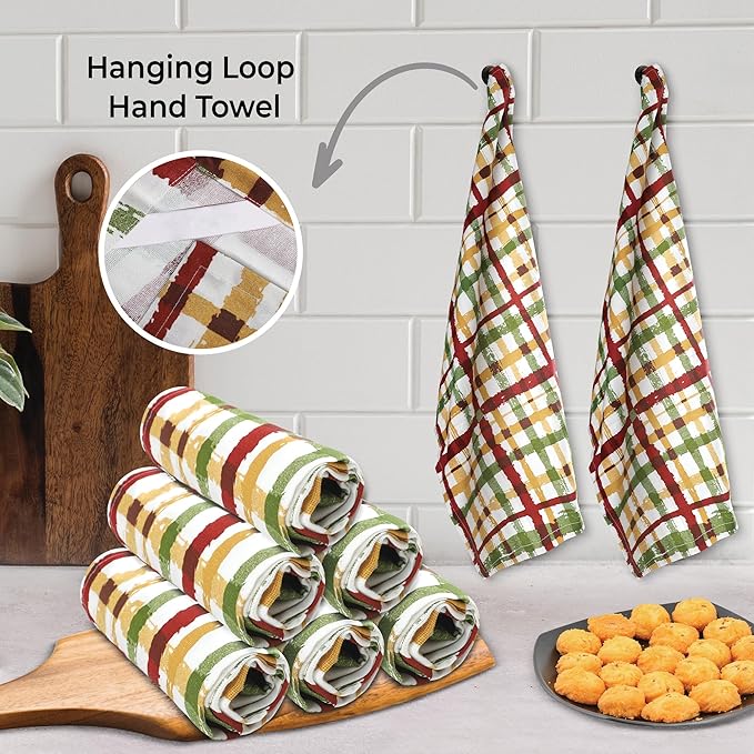 Urban Villa Kitchen Towels 100% Cotton Dish Towels for Kitchen (Set of 6) 20”x30” Dish Cloths Highly Absorbent Kitchen Linen Set with Hanging Loop Perfect for Drying Dishes Cleaning – Fall Checks