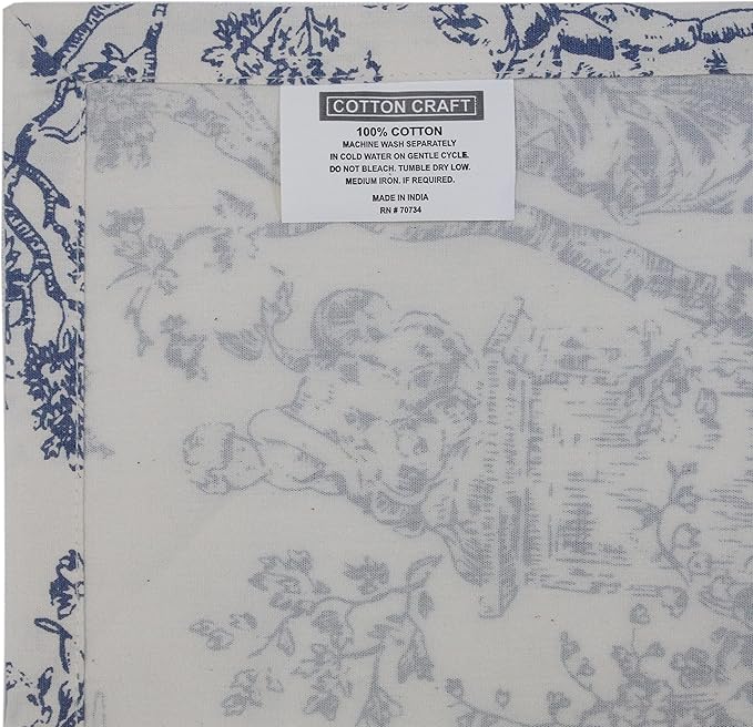 COTTON CRAFT Cloth Napkins - Set of 12-100% Cotton Reusable Country French Toile Dinner Napkin - Everyday Spring Summer Fall Christmas Holiday Party Gift - Soft Absorbent Serviette -18x18 - Blue