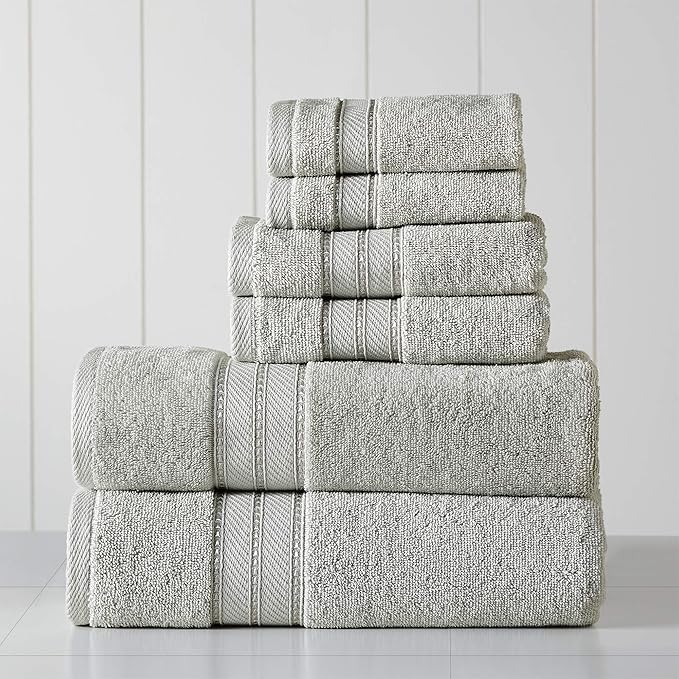 Modern Threads - Spun Loft 6-Piece 100% Combed Cotton Towel Set - Bath Towels, Hand Towels, & Washcloths - Super Absorbent & Quick Dry - 600 GSM - Soft & Plush, Gray