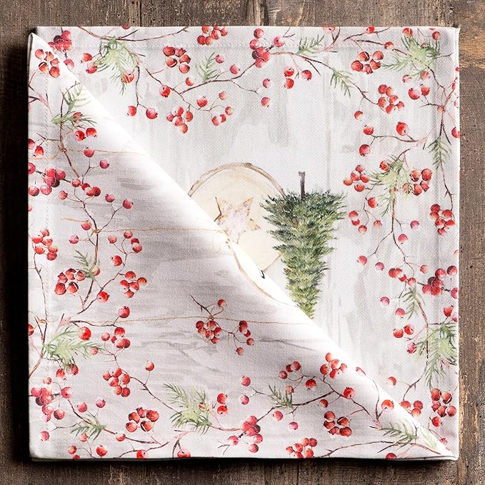 Maison d' Hermine Cloth Napkins Set of 4 100% Cotton for Thanksgiving Christmas Decorations Everyday Reusable Square Fall Napkins Cloth Washable Dinner Party (Mountain Life, 20"x20")