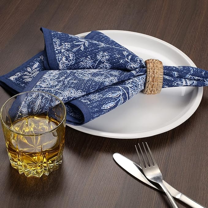 FINGERCRAFT Cloth Napkins, Set of 12 Cotton Linen Blend Printed Dinner Napkins Cloth Mitered Corner Perfect for Parties Dinners Weddings Cocktail Christmas Easter 20x20 Marlo Thomas