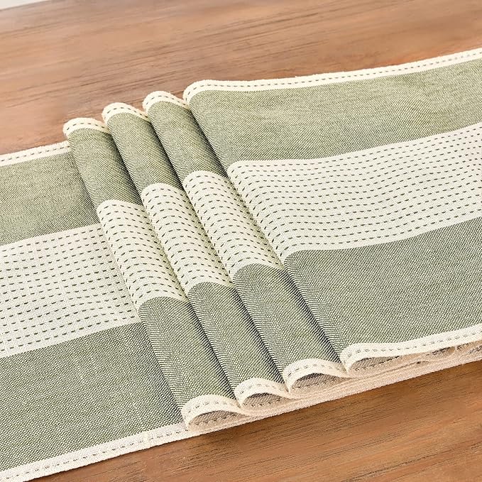 Wracra Linen Table Runner, Farmhouse Macrame Table Runners 108 Inches Long for Dining Table Decor, Wedding, Party and Dresser Decor (Sage Green,108")