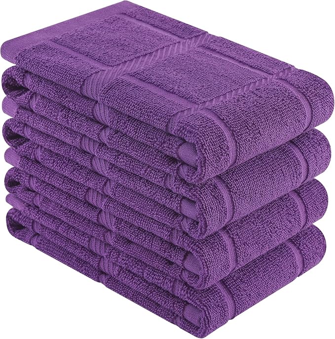 Homaxy Premium Kitchen Towels 18"x28", 4 Pack Large Cotton 380 GSM Dish Towels, Soft and Absorbent Kitchen Hand Towels with Terry Grid Design, Utility Tea Towel Set with Hanging Loop, Purple
