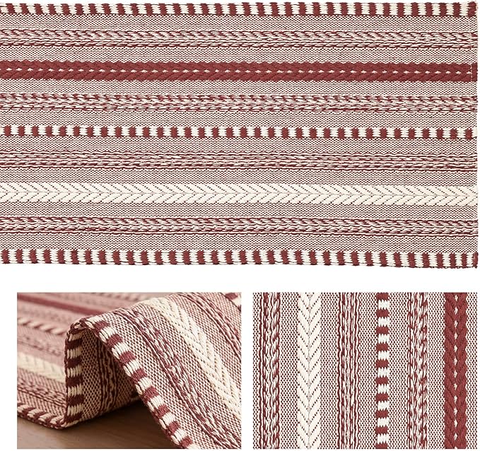 Artoid Mode Red Farmhouse Woven Table Runner, Seasonal Holiday Rustic Kitchen Dining Table Decoration for Home Party Decor 12x72 Inch