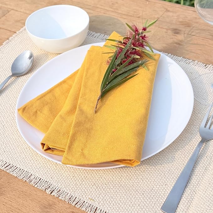 Ramanta Home Mustard Cotton Dinner Napkins Set of 12, 18x18 Inch 100% Cotton Cloth Napkins, Reusable Fabric Table Napkins for Everyday Dining, Parties, Weddings, Spring & Easter Table Décor Washable