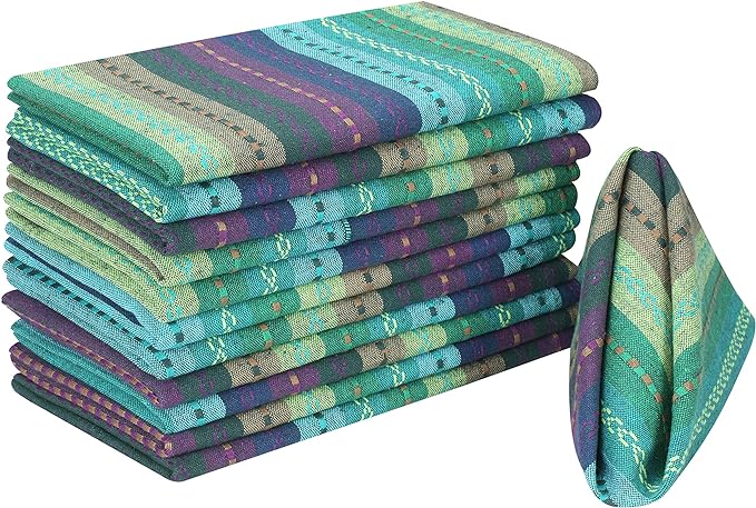 Lightnpro Salsa Stripes Cloth Napkins Set of 12 – Wedding, Christmas & Holiday Table Napkins, Machine Washable Cloth Napkins for Special Occasions & Everyday Use - 18x18 Inch Teal Multi