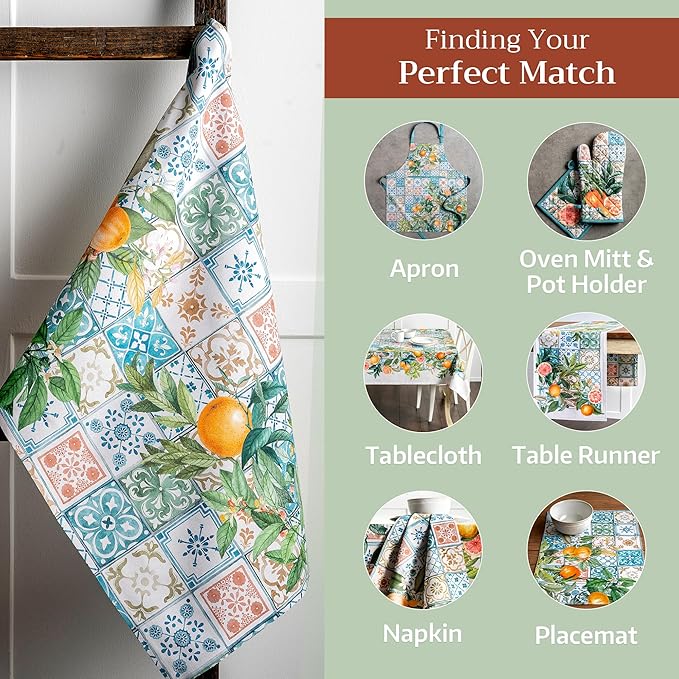 Maison d' Hermine Kitchen Towels Set of 3 100% Cotton 27.50" x 20" Reusable Cloth Tea Dish Towels Absorbent with Hanging Loop for Kitchen Gifts for Mothers Day Spring/Summer (Agrume)
