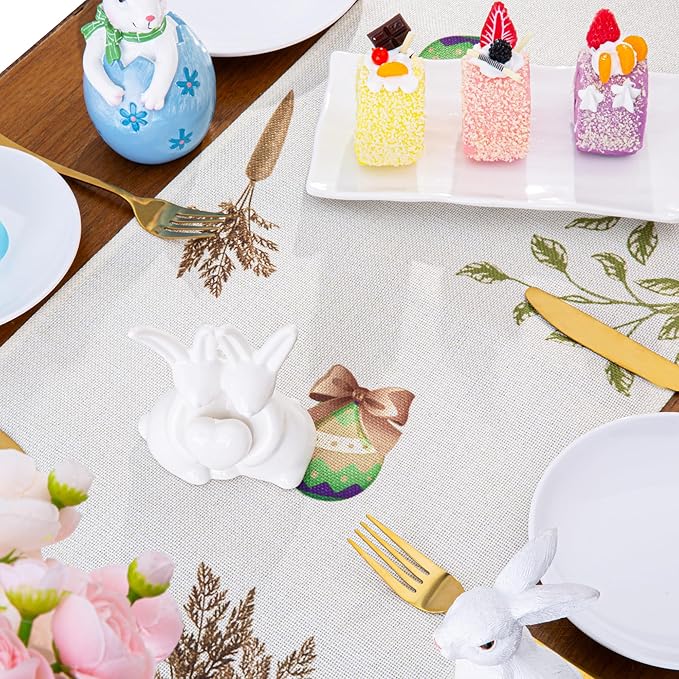 QINJIEJIE Table Runner for Table Happy Easter Carrots Rabbit Bunny Runner Seasonal Spring Kitchen Dining Table Decoration for Home Party Decor Easter Table Runner 72 Inch