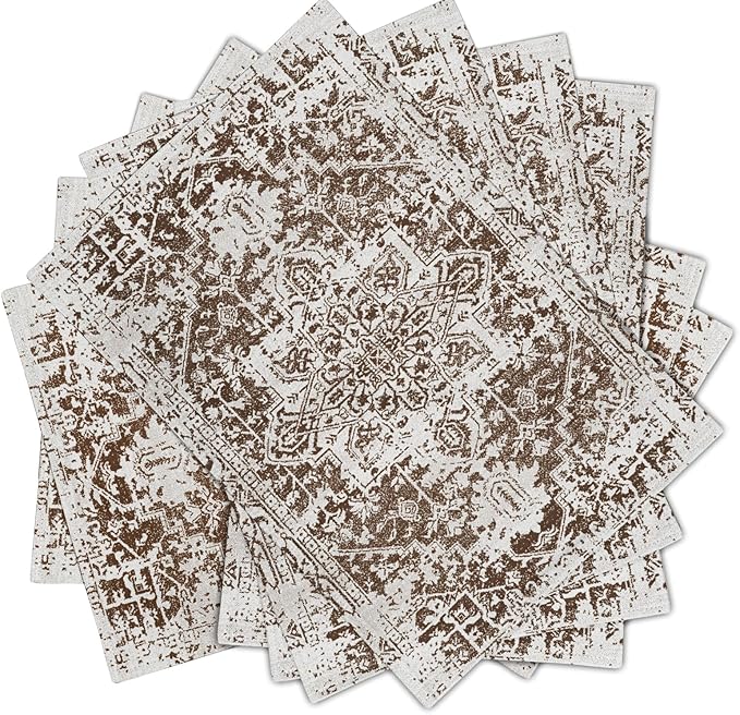 aportt Gray Brown Boho Placemats Set of 6 Ethnic Bohemian Carpet Place Mats Washable Kitchen Dining Vintage Grey Geography Floral Linen Table Mats Stain Heat-Resistant for Home Party Indoor 12x18 in