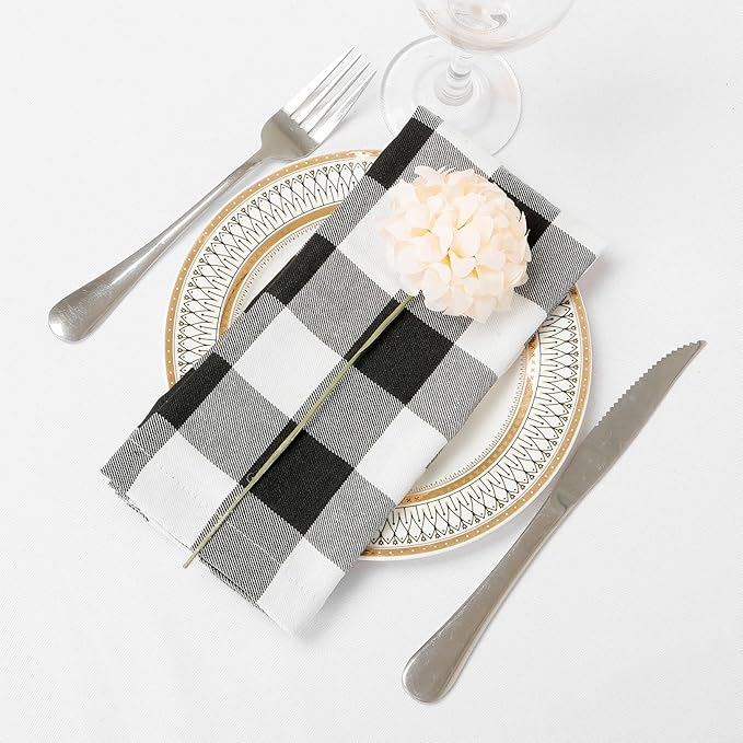 DUOBAO 20"x20" Black & White Buffalo Check Napkins (4-Pack) - Premium Cotton, Reusable Plaid Napkins for Weddings, Farmhouse, Holidays & Restaurant Decor