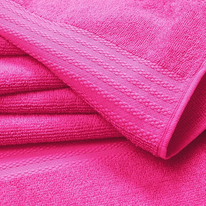 GLAMBURG Premium Cotton 4 Pack Bath Towel Set - 100% Pure Cotton - 4 Bath Towels 27x54 - Ideal for Everyday use - Ultra Soft & Highly Absorbent - Hot Pink
