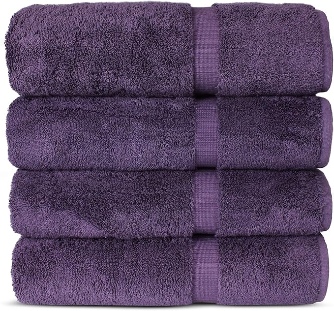Chakir Turkish Linens 100% Cotton Premium Turkish Towels for Bathroom | 27'' x 54'' (4-Piece Bath Towels - Plum)