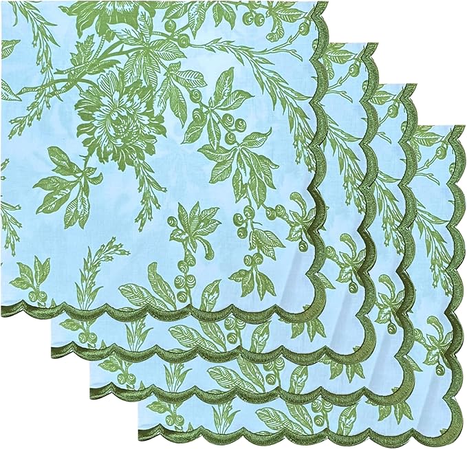 Ridhi Hand Block Print Olive Green 18" x 18" (Set of 4) Embroidery Table Napkins Reusable Cotton Dinner Napkins for Weddings, Parties, Everyday Dining Gift for Spring, Easter, Valentine