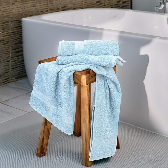 Commercial Bulk Pack of 12 Large Bath Towels – 100% Cotton Terry 24" x 50" – Ideal for Hotels, Salons, Gyms, Spas & Institutional Use – Sky Blue