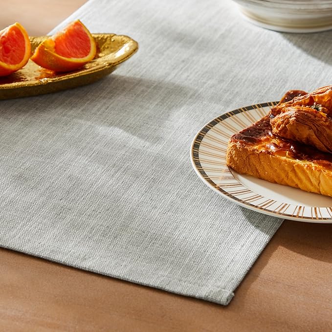ZeeMart Rustic Cotton Linen Table Runner, 13x48 Inches Light Grey, Farmhouse Style Grey Table Runners 48 Inches Long, Washable Kitchen Dining Table Decoration for Home Party Decor