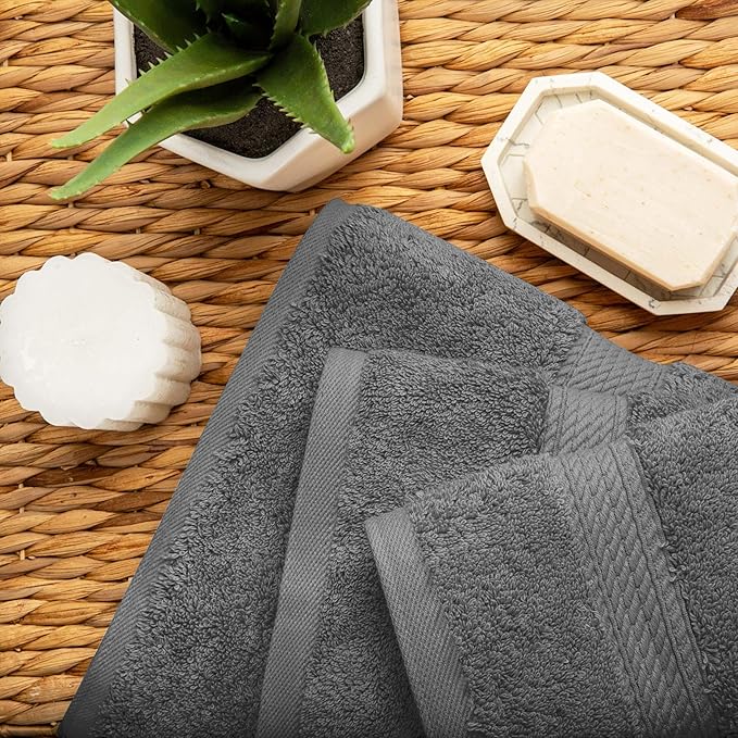 SUPERIOR Egyptian Cotton Pile 3 Piece Towel Set, Includes 1 Bath, 1 Hand, 1 Face Towel/Washcloth, Ultra Soft Luxury Towels, Thick Plush Essentials, Guest Bath, Spa, Hotel Bathroom, Charcoal